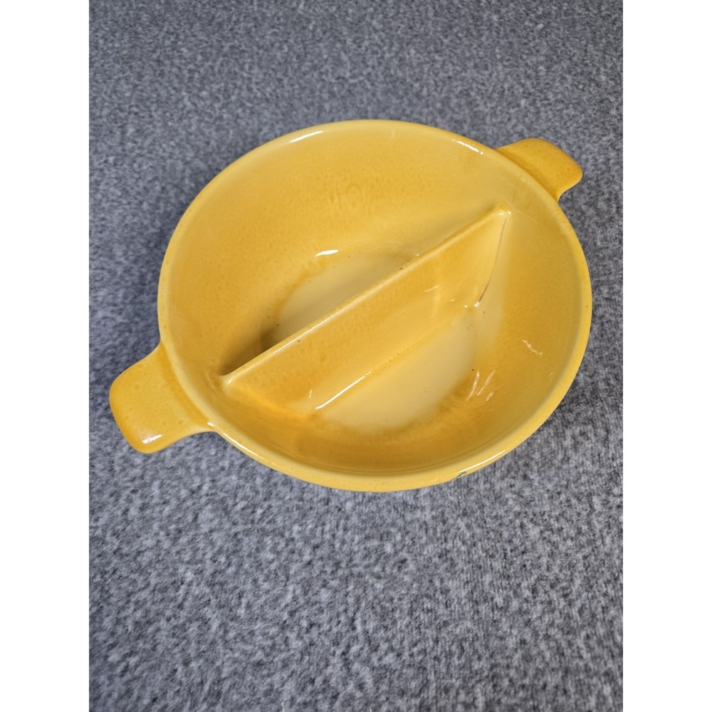 Hull USA 35 Divided Dish 1.5 Quart, Yellow with Brown, Handles Round...